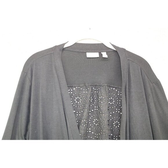 LOGO by Lori Goldstein Black Eyelet Long Cardigan-Size Large-Pockets - Picture 5 of 12